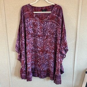 LotusTraders Cottagecore Lagenlook Tunic Top One Size Purple Boho Flowy